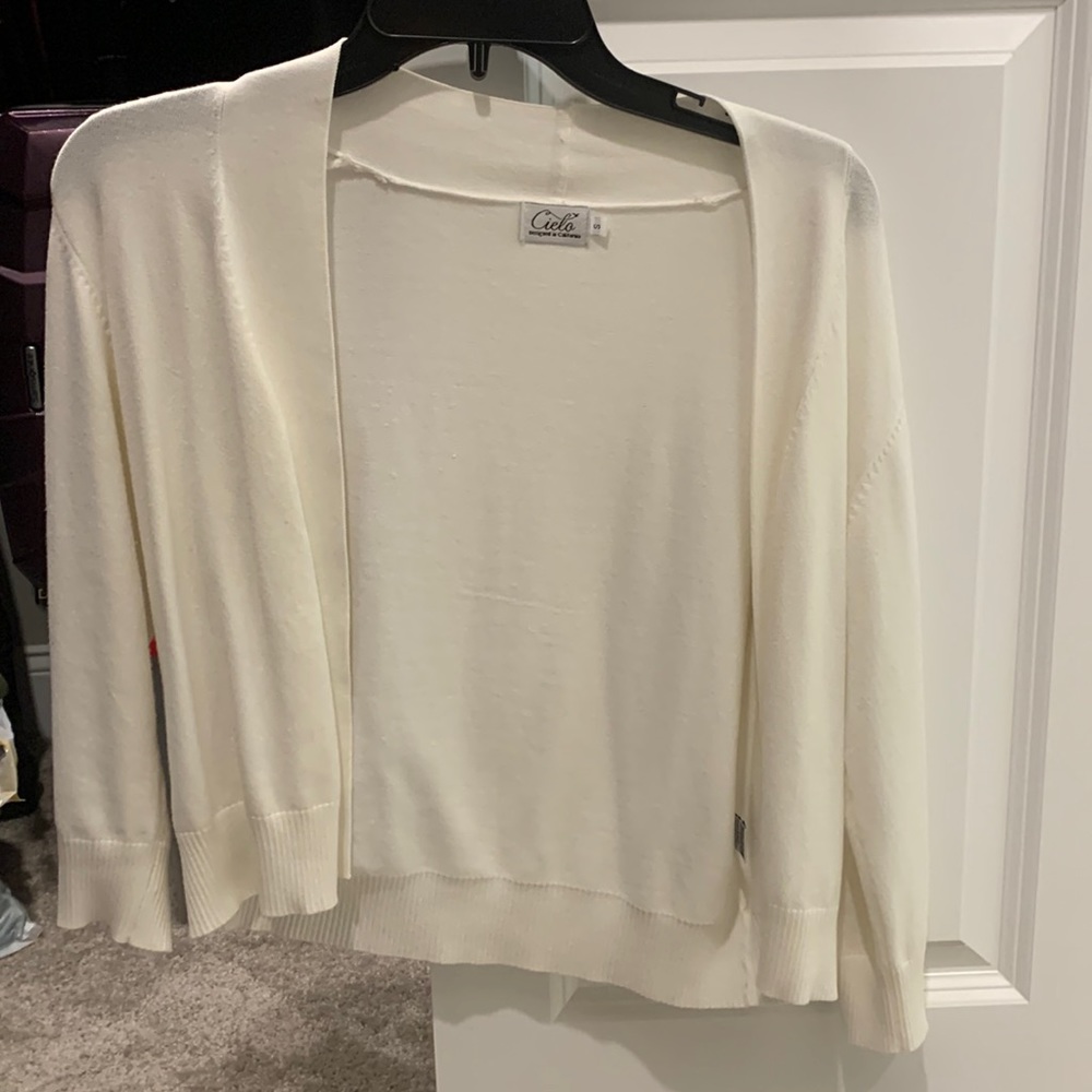 Off white open front 3/4 sleeve cardigan SM
